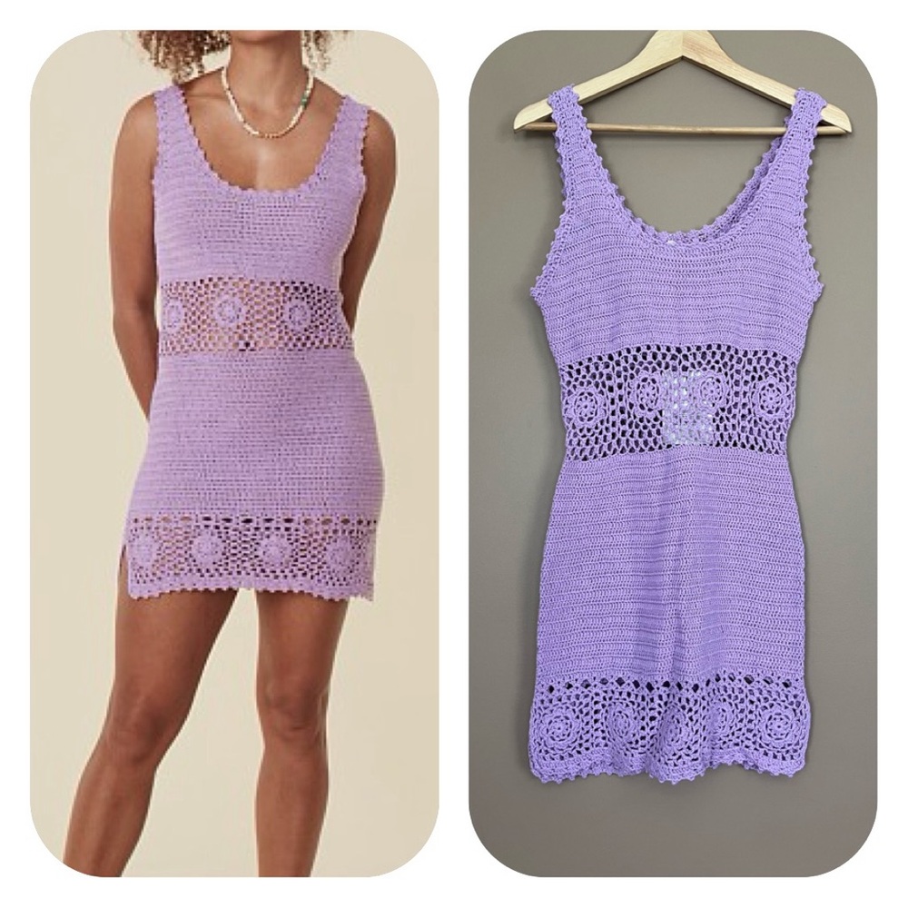 {Spell} Iluka Crochet Mini Sleeveless Dress in Lavender - Womens Small - NWT